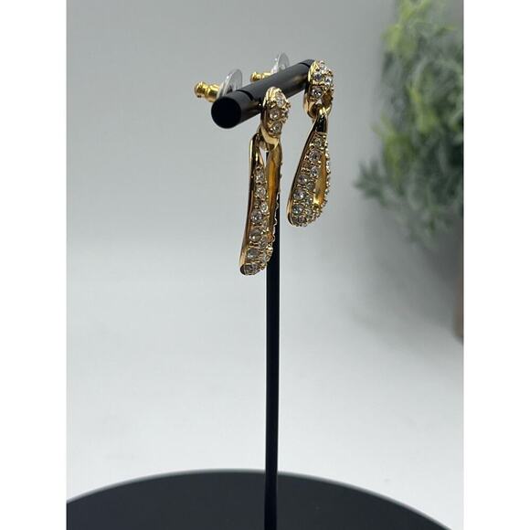 SWAROVSKI Swan Vintage Gold Crystal Dangle Drop‎ Designer Door Knocker Earrings - Picture 13 of 14